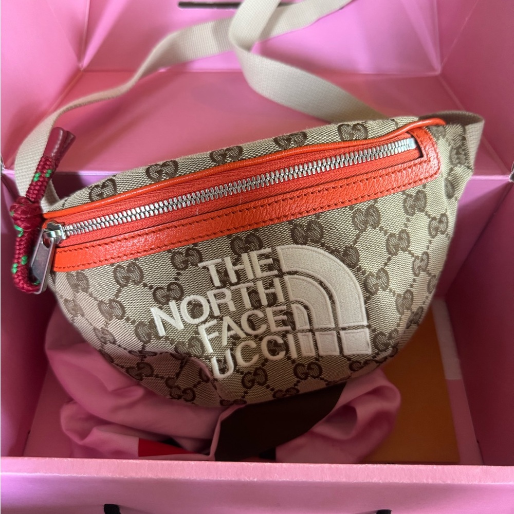 The North Face Brown and Orange Crossbody Bag with Metal Logo Detailing